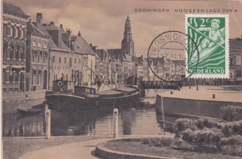 NIEDERLANDE - Gröningen, Hooge en Lage der A, Postkarte 1948