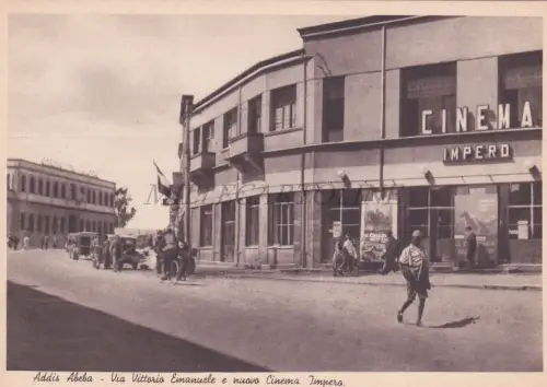 ÄTHIOPIEN - Addis Abeba, Via Vittorio Emanuele e Nuovo Cinema Impero, Postkarte