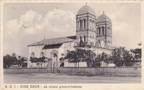 ÄTHIOPIEN - Dire Daua, Die griechisch-orthodoxe Kirche, Postkarte 1939 Eritrea 25c.x2