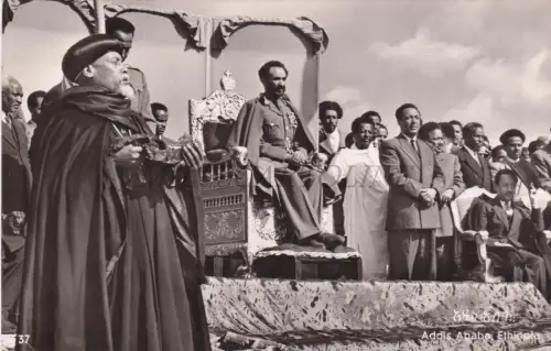 ÄTHIOPIEN - Addis Abeba, Selassié bei Temket Zeremonien, Foto Postkarte 1955