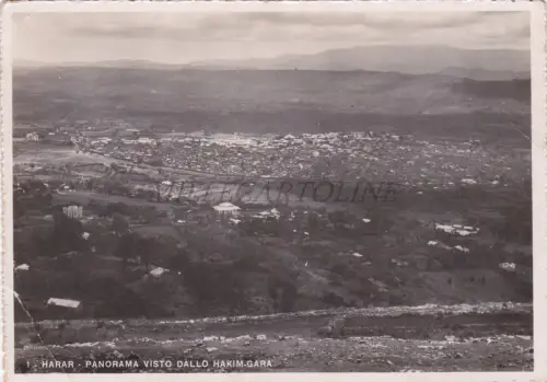 ÄTHIOPIEN - Harar, Panorama vom Hakim-Rennen aus gesehen Photo Postcard 1939 AOI Stamps