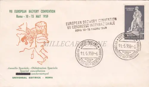 VII EUROPEAN BREWERY CONVENTION ROMA - Sonderstempelumschlag 1959 Bier