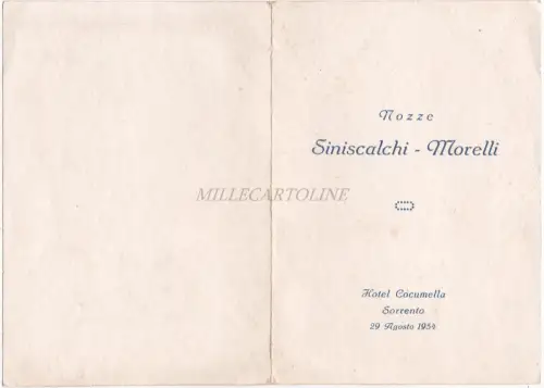 HOCHZEIT SINISCALCHI MORELLI - Hotel Cocumella Sorrento 29. August 1954 Menü