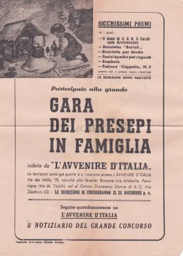 KRIPPENRENNEN IN DER FAMILIE - L'Avvenire D'Italia, Flyer Bologna um 1940
