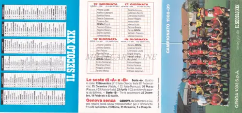 GENUA - Meisterschaft 1988 - 1989, Das 19. Jahrhundert, Kalender Sport Fußball