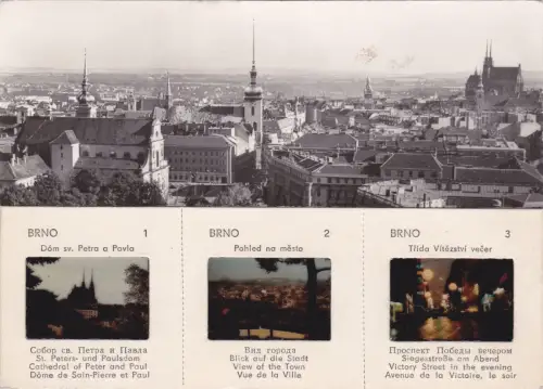 TSCHECHISCHE REPUBLIK - Brünn, Ansichten, Fotopostkarte mit 3 Dias 1965