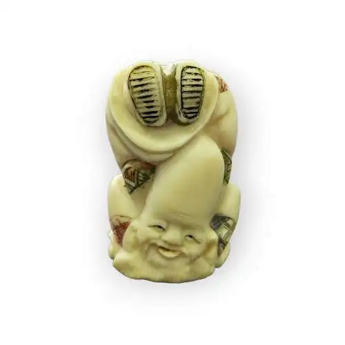 Japan - Netsuke Glücksgott signiert aus Kuhknochen 