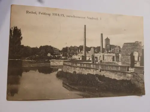 Rethel Feldzug 1914 15 zerschossener Stadtteil 3 - Feldpost Postkarte: