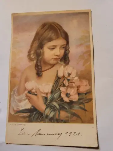 Kind mit Blumen Postkarte: