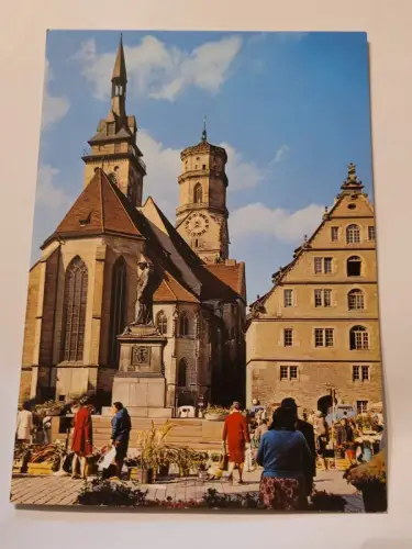 Stuttgart - Stiftskirche mit Fruchtkasten und Schillerdenkmal Postkarte: