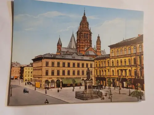 Alt Mainz - Gutenberg Denkmal und DOm Postkarte: