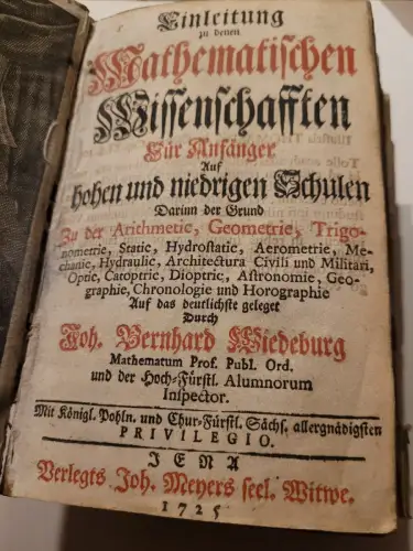 Einleitungen zu den Mathematischen Wissenschaften für Anfänger - 1725