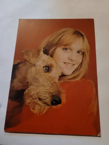 Hund mit Junger Dame Postkarte: