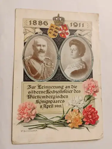 Silberner Hochzeitstag Württemberg Königspaar Postkarte: