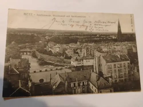 Metz - Jungfernwehr, Weidenwall und Garnisionskirche Postkarte: