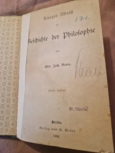 Kurzer Abriß der Geschichte der Philosophie Deter, Joh.: