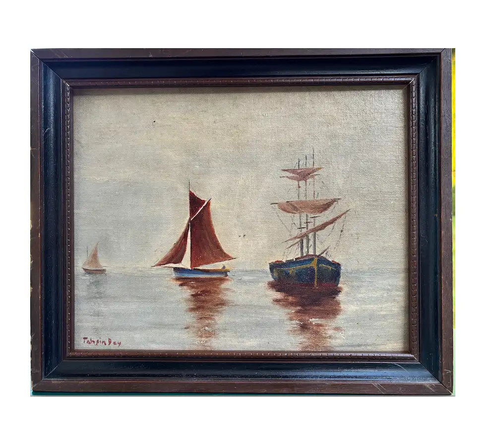 Tahsin Diyarbakiril Bey - Sailboats on the sea Turkish painter 0