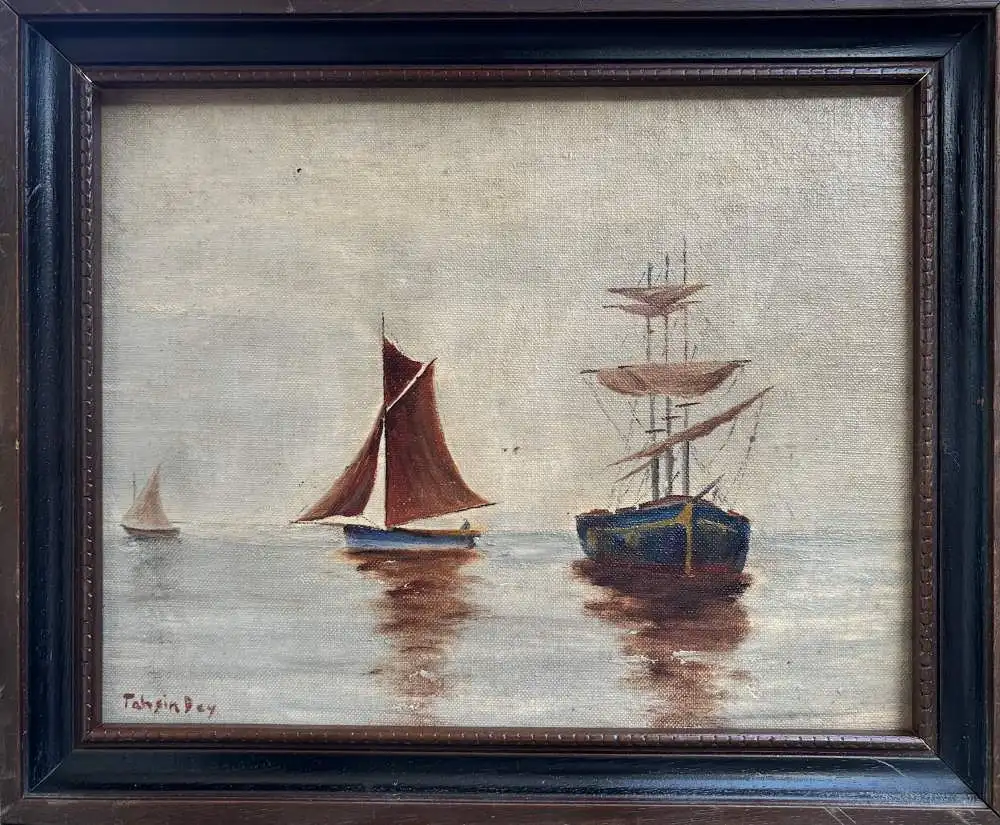 Tahsin Diyarbakiril Bey - Sailboats on the sea Turkish painter 1