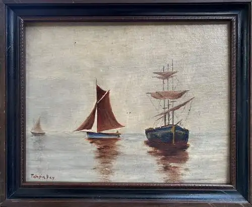 Tahsin Diyarbakiril Bey - Sailboats on the sea Turkish painter