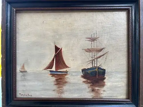 Tahsin Diyarbakiril Bey - Sailboats on the sea Turkish painter