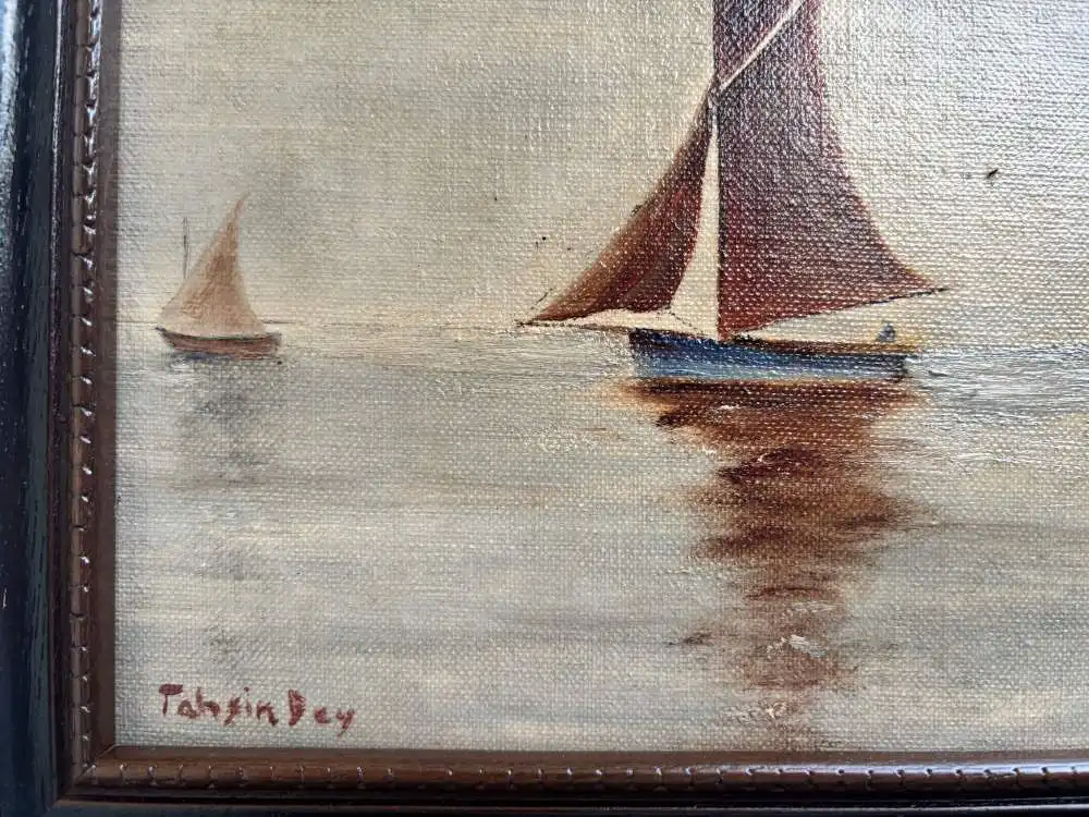 Tahsin Diyarbakiril Bey - Sailboats on the sea Turkish painter 3