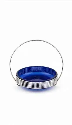 Art Déco Schale, Art Deco Tischaufsatz, Kobaltglas, Blaues Glas, Metallfassung, 1920er Jahre Dekoration, 1930er Jahre, Vintage, Antik, Obstschale, Bonboniere, Gebäckkorb, Henkelkorb, Centerpiece, Durchbrochen, Sammlerstück.