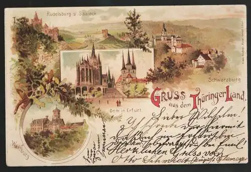 [Lithographie] Gruss aus dem Thüringer Land. 