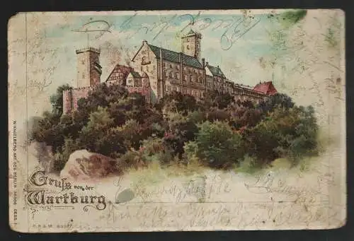 [Lithographie] Gruß von der Wartburg. 