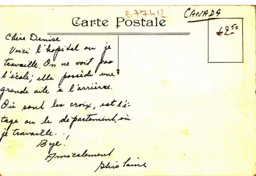 B77412 Q hopital de l hotel dieu de st joseph d ar canada scan front/back image