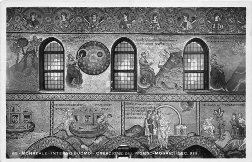 B71186 Interno Duomo Creazione del Mondo Monreale Italien