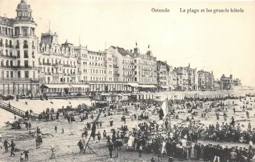 B3608 Belgien Ostende La plage et les grands hotels 1912 Front/Back Scan