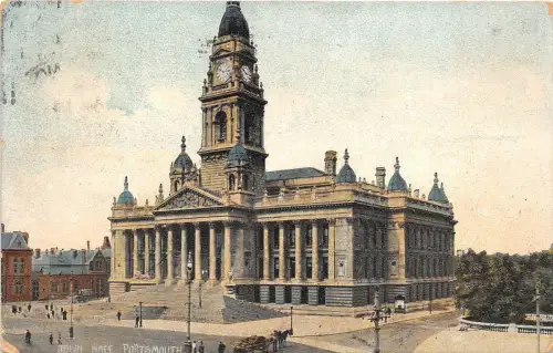 B4227 UK Portsmouth Town Hall 1906 Front/Back Scan