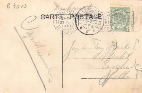 B4013 Belgien Bruxelles Exposition de 1910 Pavillon de la Ville Front/Back Scan