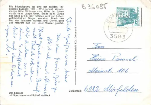 B36085 Der Edersee mit Sperrmauer und Schloss Watdeck germany