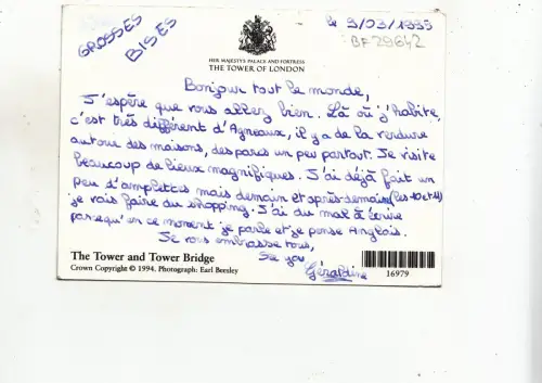 BF29642 the tower and tower bridge london UK front/back image