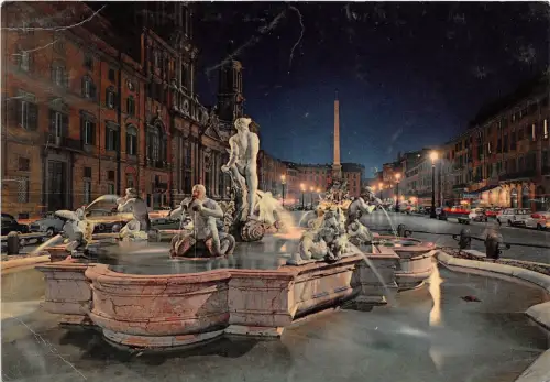 B58348 Roma di notte Piazza Navona italy