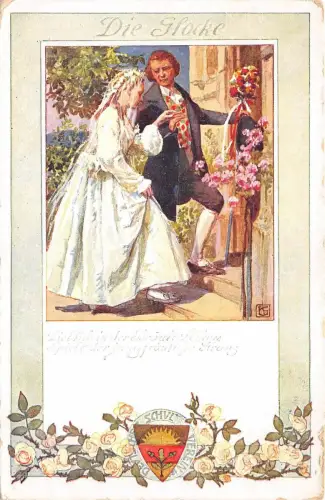 B2378 Illustration Deutsche Schul Künstler signiert Vorder-/Rückscan