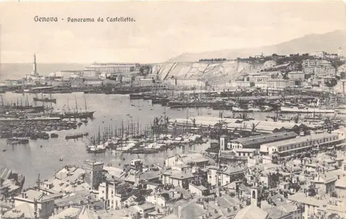 B2489 Italien Genua Panorama da Castelletto Front/Back Scan