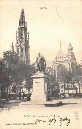 BR32299 Anvers Cathedrale et statue de Rubens belgien