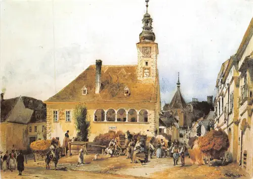 B69705 Kunst Reproduktion Das Rathaus in Modling Rudolf v Alt Postkarte