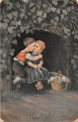 BR57631 F Burger das Gluck im Schmuckstück Kissing Paint Peintures Child Enfant