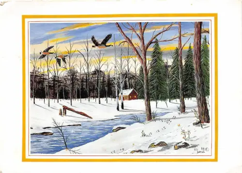 BR12726 Hütte im Wald Gemälde Postkarte