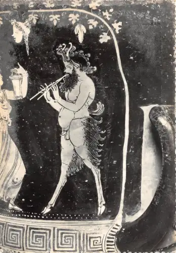 BR3547 Lipari Cratere italiota Pan con doppio flauto art postkarte italien