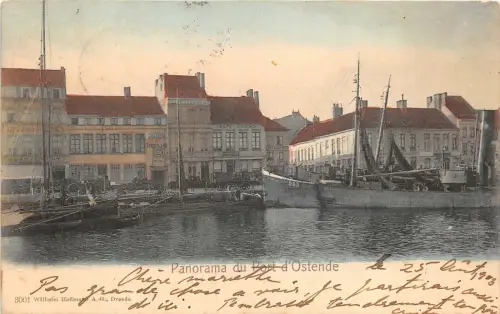 Lot 84 panorama du port d ostende ostend boot belgien litho