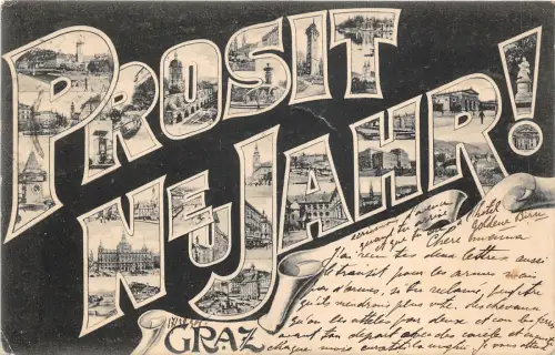 Lot 81 österreich prosit neu jahr graz steiermark neujahrsgrüße nach Ploiesti geschickt