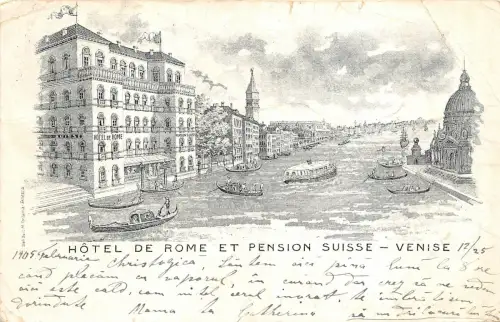 Lot 82 Rom Hotel und Schweizer Pension Venise Venedig Venezia Italien Litho
