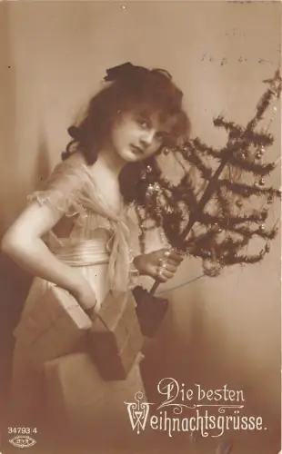 BG8334 Mädchen mit Baum und Geschenken weihnachten weihnachtsgrüße germany