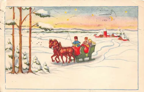 BG14563 Kinder auf Schlittenpferd Gemälde weihnachten germany