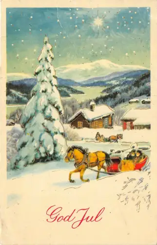 Lot 47 Frohe Weihnachten Gott Jul Grüße Norwegen Schlitten im Winter