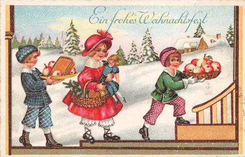 BG14826 Kinder mit Apfel und Spielzeug weihnachten christmas germany
